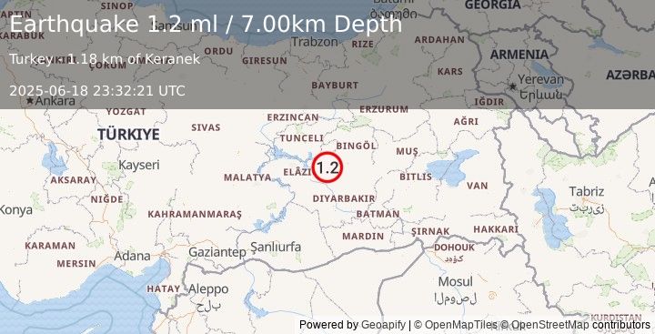 Earthquake EASTERN TURKEY (1.2 ml) (2025-06-18 23:32:21 UTC)