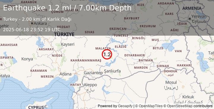 Earthquake EASTERN TURKEY (1.2 ml) (2025-06-18 23:52:19 UTC)