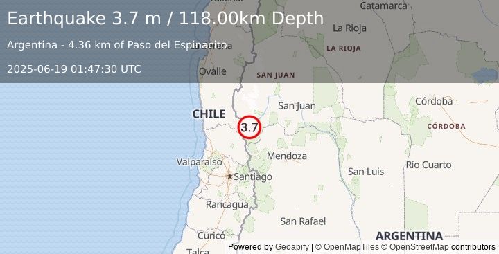 Earthquake SAN JUAN, ARGENTINA (3.7 m) (2025-06-19 01:47:30 UTC)