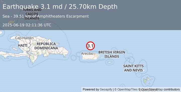 Earthquake PUERTO RICO REGION (3.1 md) (2025-06-19 02:11:36 UTC)