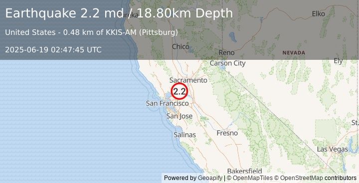 Earthquake NORTHERN CALIFORNIA (2.2 md) (2025-06-19 02:47:45 UTC)