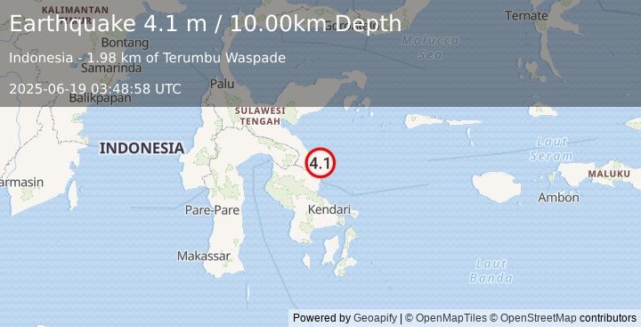 Earthquake SULAWESI, INDONESIA (4.1 m) (2025-06-19 03:48:58 UTC)
