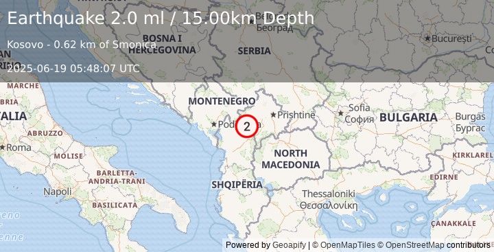 Earthquake KOSOVO (2.0 ml) (2025-06-19 05:48:07 UTC)