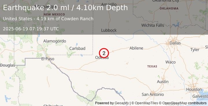 Earthquake WESTERN TEXAS (2.0 ml) (2025-06-19 07:19:37 UTC)
