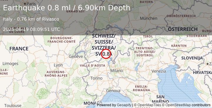 Earthquake NORTHERN ITALY (0.8 ml) (2025-06-19 08:09:51 UTC)