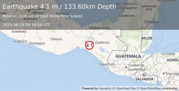 Earthquake CHIAPAS, MEXICO (4.1 m) (2025-06-19 08:19:54 UTC)