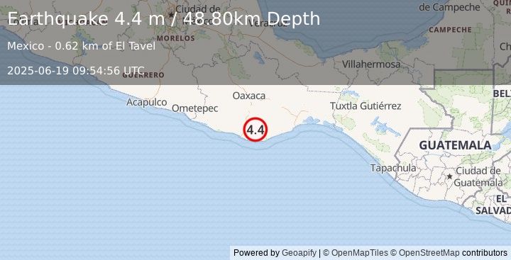 Earthquake OAXACA, MEXICO (4.4 m) (2025-06-19 09:54:56 UTC)