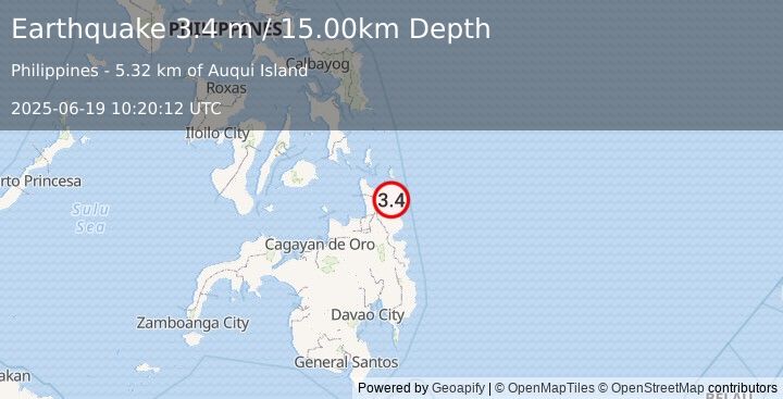 Earthquake MINDANAO, PHILIPPINES (3.4 m) (2025-06-19 10:20:12 UTC)