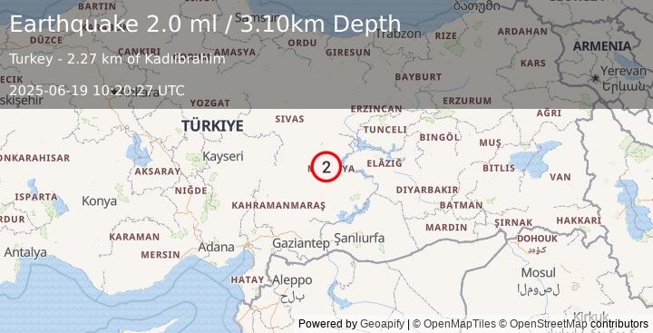 Earthquake CENTRAL TURKEY (2.0 ml) (2025-06-19 10:20:27 UTC)