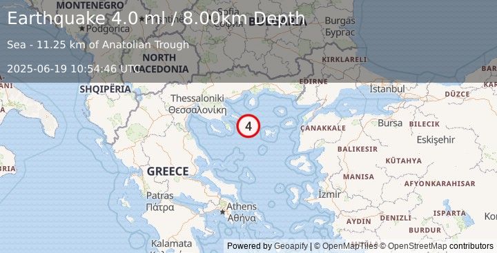 Earthquake AEGEAN SEA (3.8 ml) (2025-06-19 10:54:45 UTC)