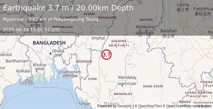 Earthquake MYANMAR (3.7 m) (2025-06-19 11:50:12 UTC)