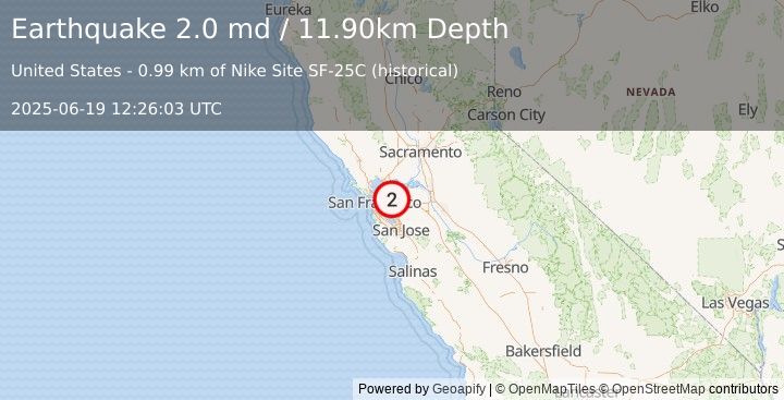 Earthquake SAN FRANCISCO BAY AREA, CALIF. (2.0 md) (2025-06-19 12:26:03 UTC)