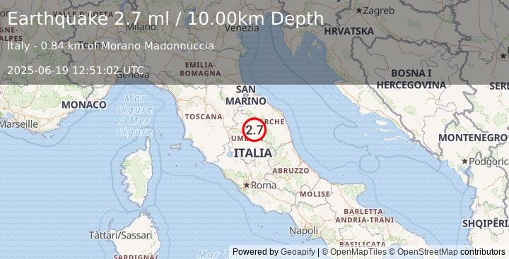 Earthquake CENTRAL ITALY (2.7 ml) (2025-06-19 12:51:02 UTC)