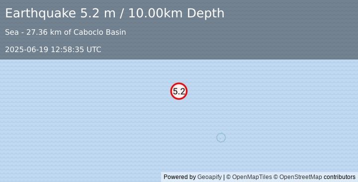 Earthquake CENTRAL MID-ATLANTIC RIDGE (5.0 mb) (2025-06-19 12:58:34 UTC)