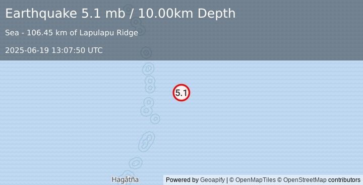 Earthquake MARIANA ISLANDS REGION (5.7 mb) (2025-06-19 13:07:49 UTC)