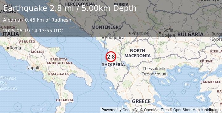 Earthquake ALBANIA (3.0 ml) (2025-06-19 14:13:52 UTC)