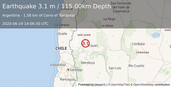 Earthquake SAN JUAN, ARGENTINA (3.1 m) (2025-06-19 14:06:30 UTC)