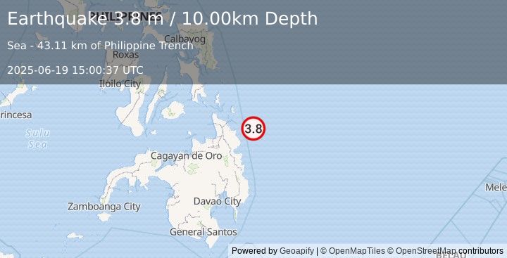 Earthquake MINDANAO, PHILIPPINES (3.8 m) (2025-06-19 15:00:37 UTC)