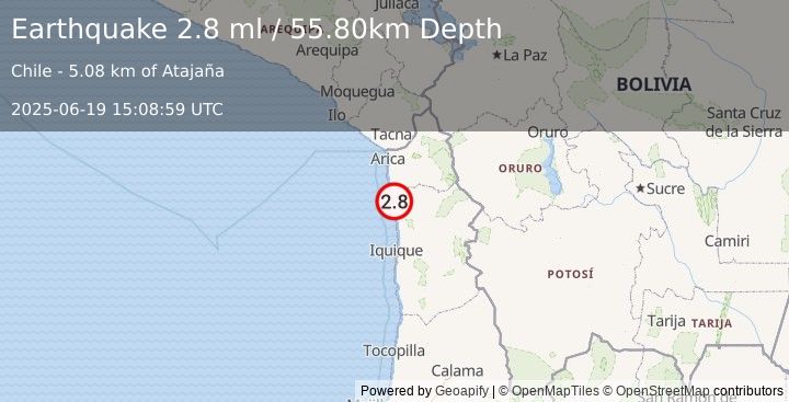 Earthquake TARAPACA, CHILE (2.8 ml) (2025-06-19 15:08:59 UTC)