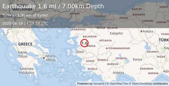 Earthquake WESTERN TURKEY (1.6 ml) (2025-06-19 14:59:59 UTC)