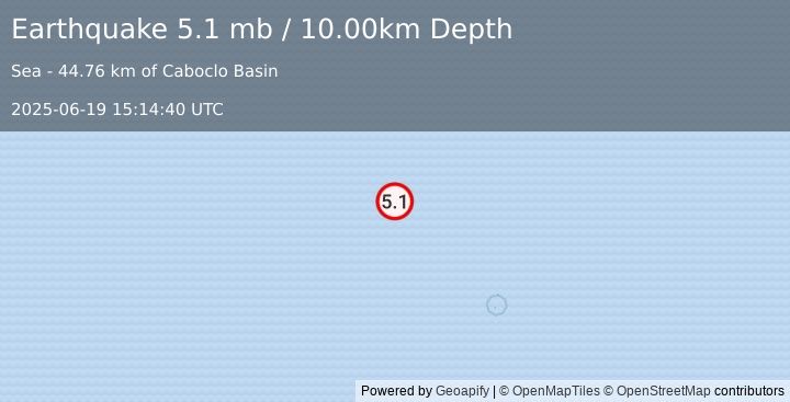 Earthquake CENTRAL MID-ATLANTIC RIDGE (5.0 mb) (2025-06-19 15:14:39 UTC)