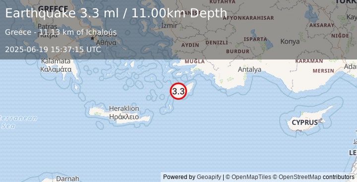 Earthquake DODECANESE IS.-TURKEY BORDER REG (3.4 ml) (2025-06-19 15:37:16 UTC)