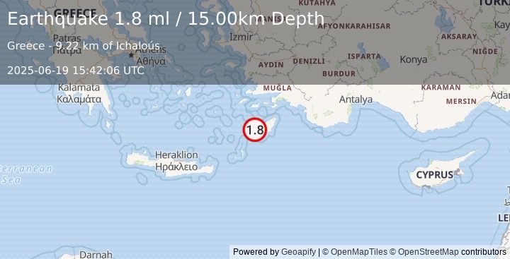 Earthquake DODECANESE IS.-TURKEY BORDER REG (1.8 ml) (2025-06-19 15:42:06 UTC)
