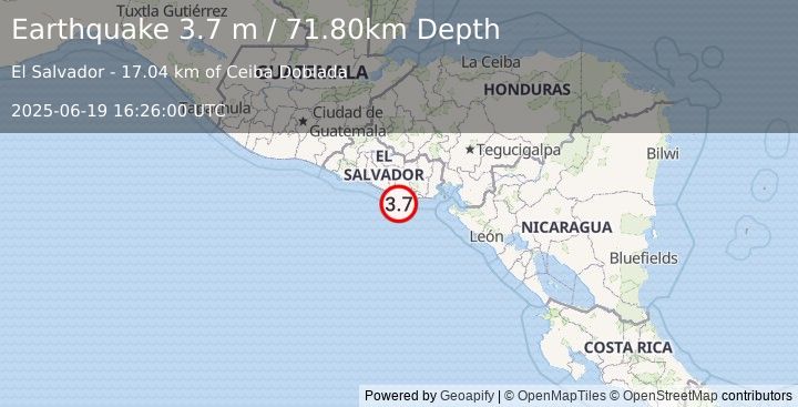 Earthquake OFFSHORE EL SALVADOR (3.7 m) (2025-06-19 16:26:00 UTC)