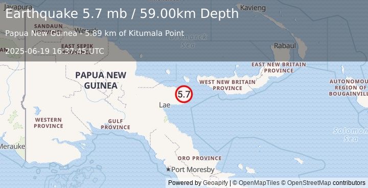 Earthquake EASTERN NEW GUINEA REG., P.N.G. (5.6 mw) (2025-06-19 16:37:45 UTC)