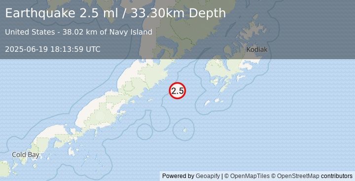 Earthquake ALASKA PENINSULA (2.5 ml) (2025-06-19 18:13:59 UTC)