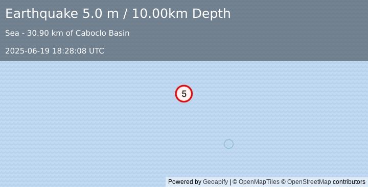 Earthquake CENTRAL MID-ATLANTIC RIDGE (4.9 mb) (2025-06-19 18:28:06 UTC)
