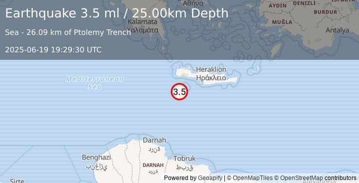 Earthquake CRETE, GREECE (3.4 ml) (2025-06-19 19:29:34 UTC)