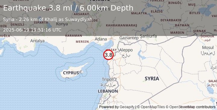 Earthquake CENTRAL TURKEY (3.8 ml) (2025-06-19 19:51:16 UTC)