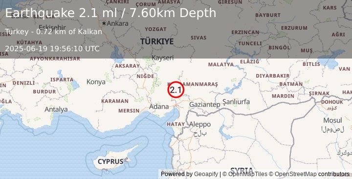 Earthquake CENTRAL TURKEY (2.1 ml) (2025-06-19 19:56:10 UTC)