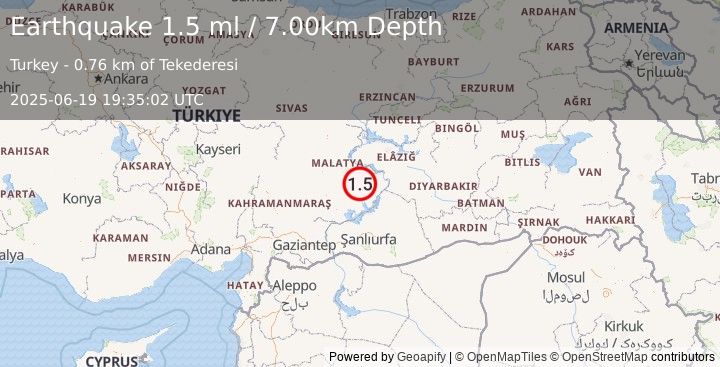 Earthquake EASTERN TURKEY (1.5 ml) (2025-06-19 19:35:02 UTC)