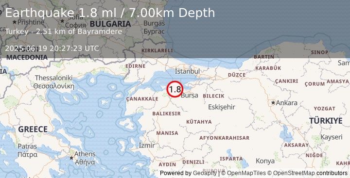 Earthquake WESTERN TURKEY (1.8 ml) (2025-06-19 20:27:23 UTC)
