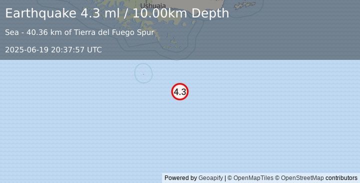 Earthquake DRAKE PASSAGE (4.3 ml) (2025-06-19 20:37:57 UTC)