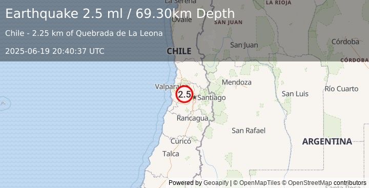 Earthquake REGION METROPOLITANA, CHILE (2.5 ml) (2025-06-19 20:40:37 UTC)
