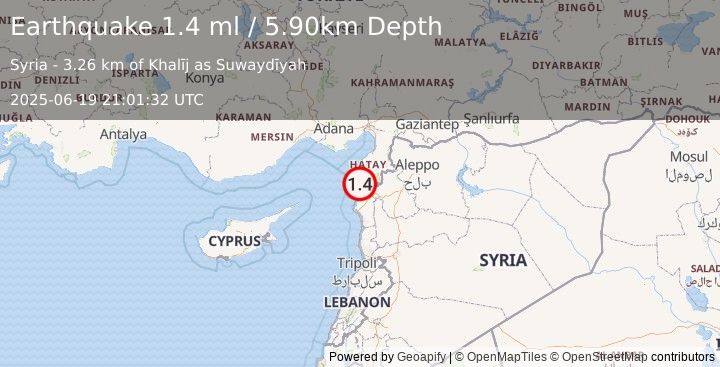 Earthquake CENTRAL TURKEY (1.4 ml) (2025-06-19 21:01:32 UTC)