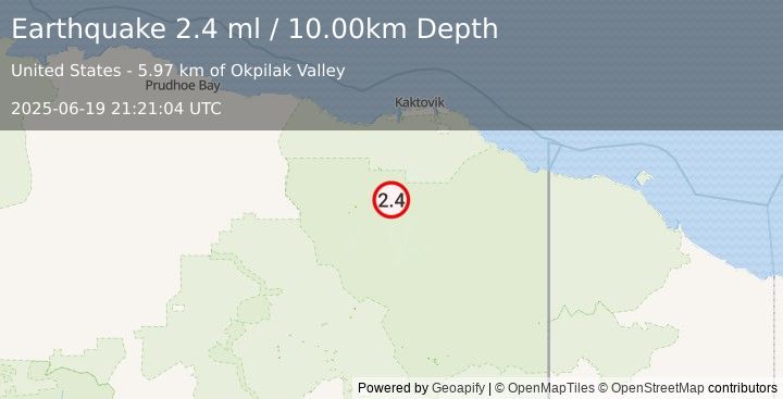 Earthquake NORTHERN ALASKA (2.4 ml) (2025-06-19 21:21:04 UTC)
