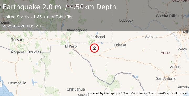 Earthquake WESTERN TEXAS (2.0 ml) (2025-06-20 00:22:12 UTC)
