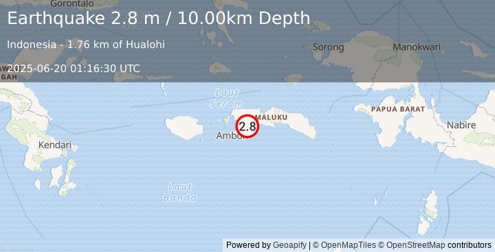 Earthquake SERAM, INDONESIA (2.8 m) (2025-06-20 01:16:30 UTC)