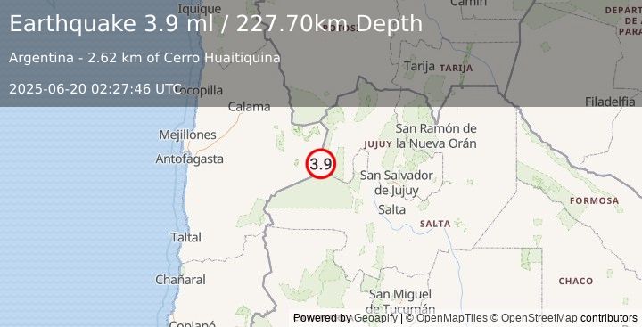 Earthquake ANTOFAGASTA, CHILE (3.7 ml) (2025-06-20 02:27:47 UTC)