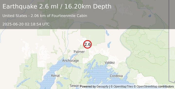 Earthquake SOUTHERN ALASKA (2.6 ml) (2025-06-20 02:18:54 UTC)