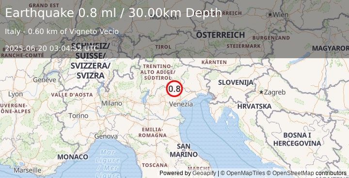 Earthquake NORTHERN ITALY (0.8 ml) (2025-06-20 03:04:52 UTC)