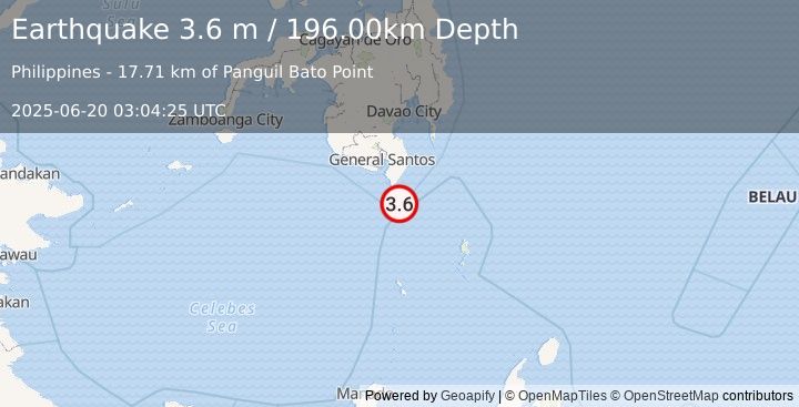 Earthquake MINDANAO, PHILIPPINES (3.6 m) (2025-06-20 03:04:25 UTC)