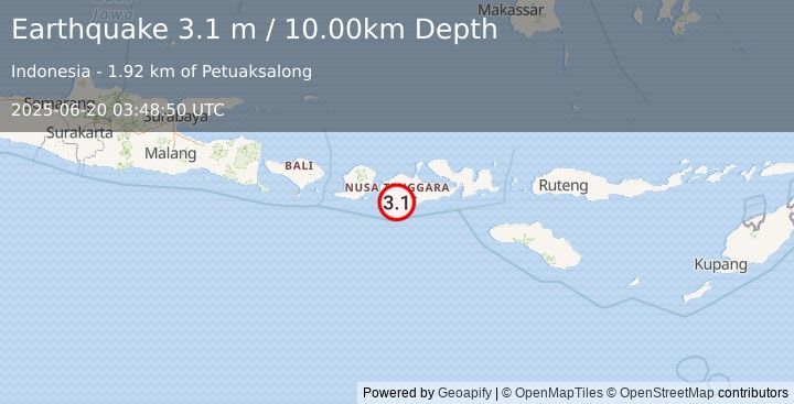Earthquake SUMBAWA REGION, INDONESIA (3.1 m) (2025-06-20 03:48:50 UTC)