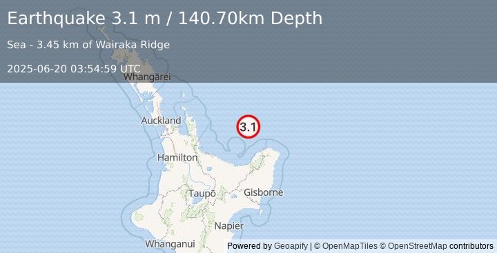 Earthquake OFF E. COAST OF N. ISLAND, N.Z. (3.1 m) (2025-06-20 03:54:59 UTC)