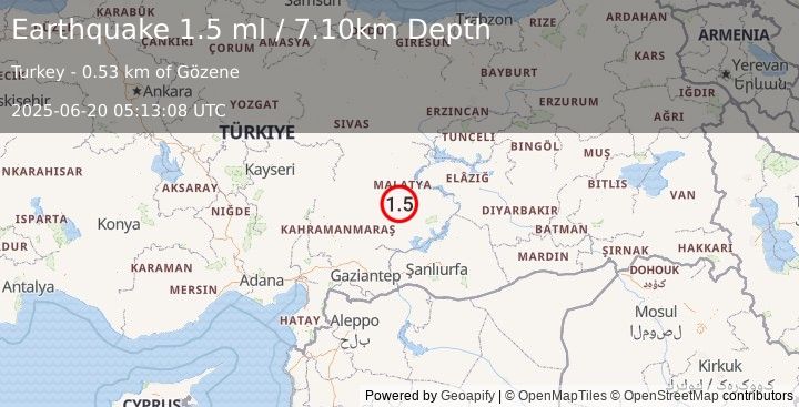 Earthquake EASTERN TURKEY (1.5 ml) (2025-06-20 05:13:08 UTC)