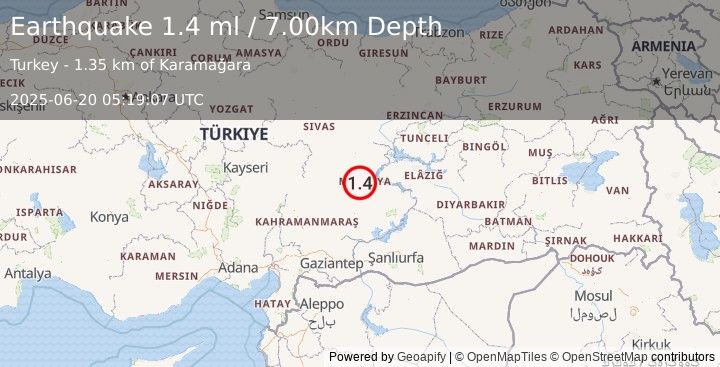 Earthquake EASTERN TURKEY (1.4 ml) (2025-06-20 05:19:07 UTC)